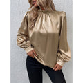 Stand-up Collar Puff Sleeve T shirt Women Satin All Match Long Sleeve Special Women Clothing