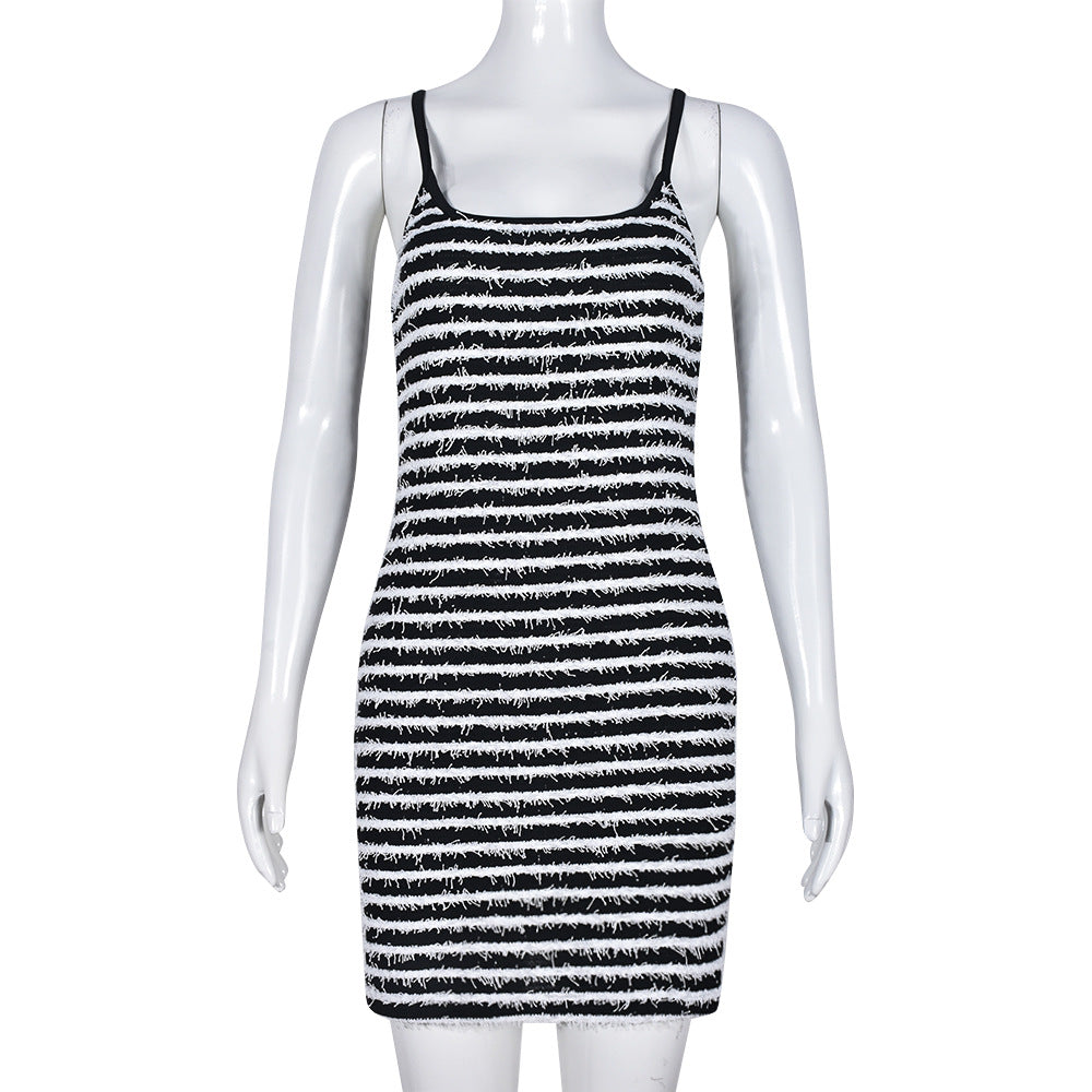 Women Clothing Sexy Slim Strap Contrast Color Sheath Dress
