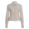 Autumn Pocket Stitching Breasted Collared Shirt Tooling Sexy Waist Controlled Slimming Long Sleeve Cardigan Top Women