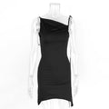 Women Clothing Summer Sexy Backless Irregular Asymmetric Pleated Straps Diagonal Collar Dress