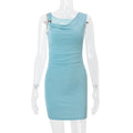 Women Clothing Summer Sexy Vacation Solid Color Slim Hip Dress