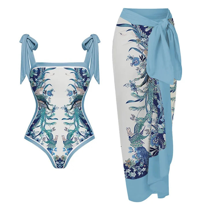 Double Sided Sexy Swimsuit Women Conservative Spring Vacation Swimsuit Wrap Skirt Set