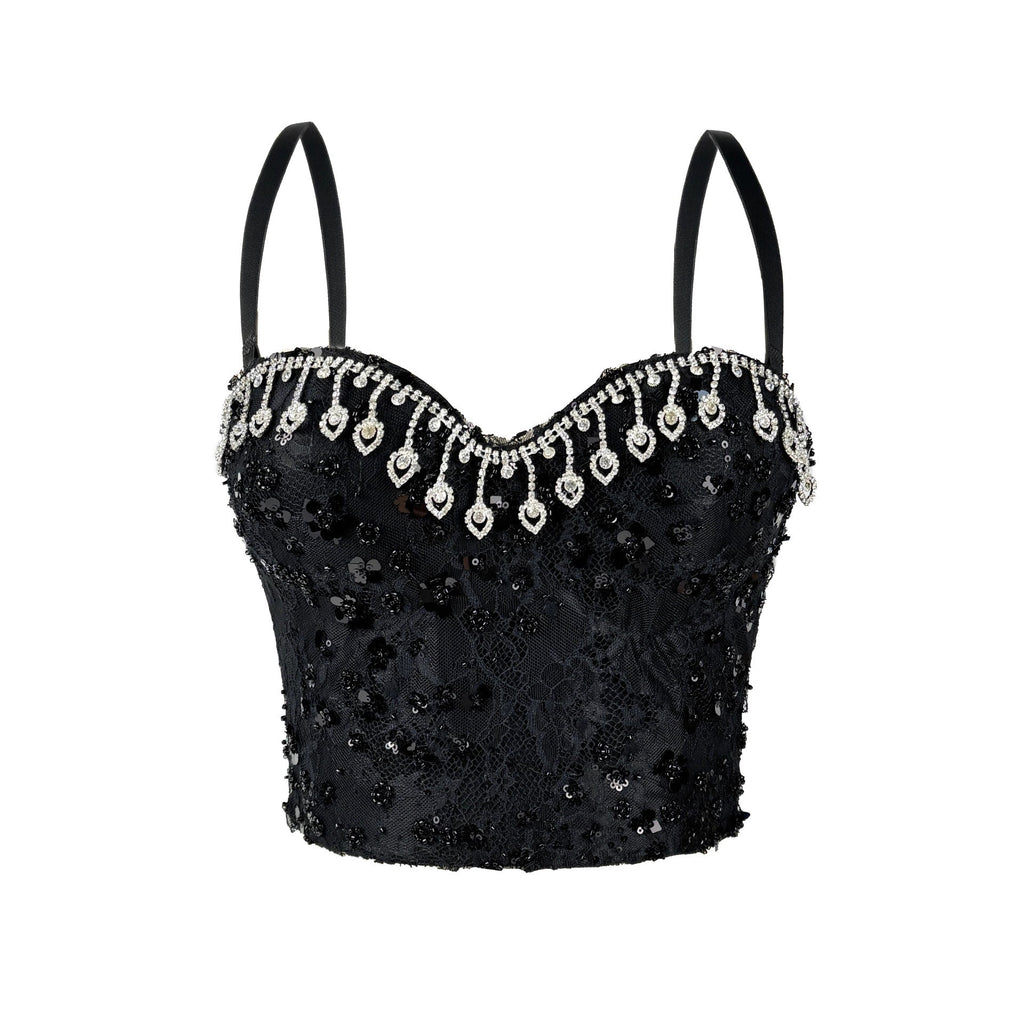 Rhinestone Tassel Boning Corset Corset Party Sequ Camisole Slim Fit Slim Sexy Boning Corset Tube Top