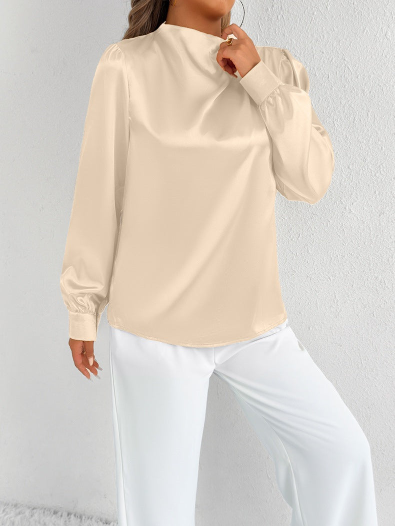 Women Clothing Summer Satin Shirt Women Shirt Light Transparent Satin Top