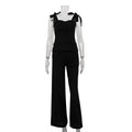 Spring Summer Black Bandeau Sling Top High Waist Wide Leg Pants Two Piece Set