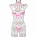 Women Clothing Halter Cross Strap Lace Stitching Sweet Cute Underwear Two Piece
