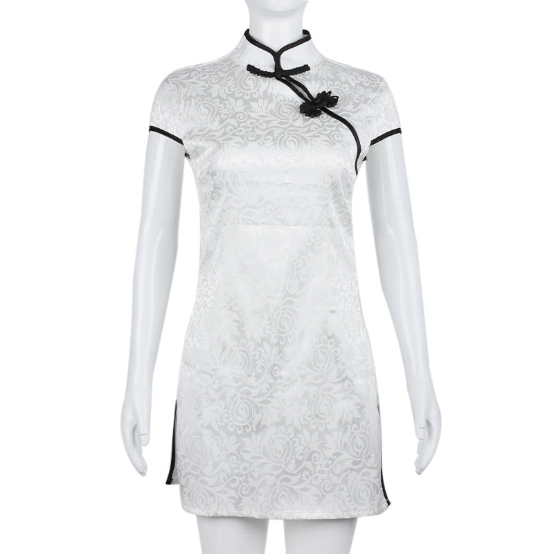 Summer Sexy High Waist Slimming Tight Improved Frog Buckle Dress Split Retro Cheongsam