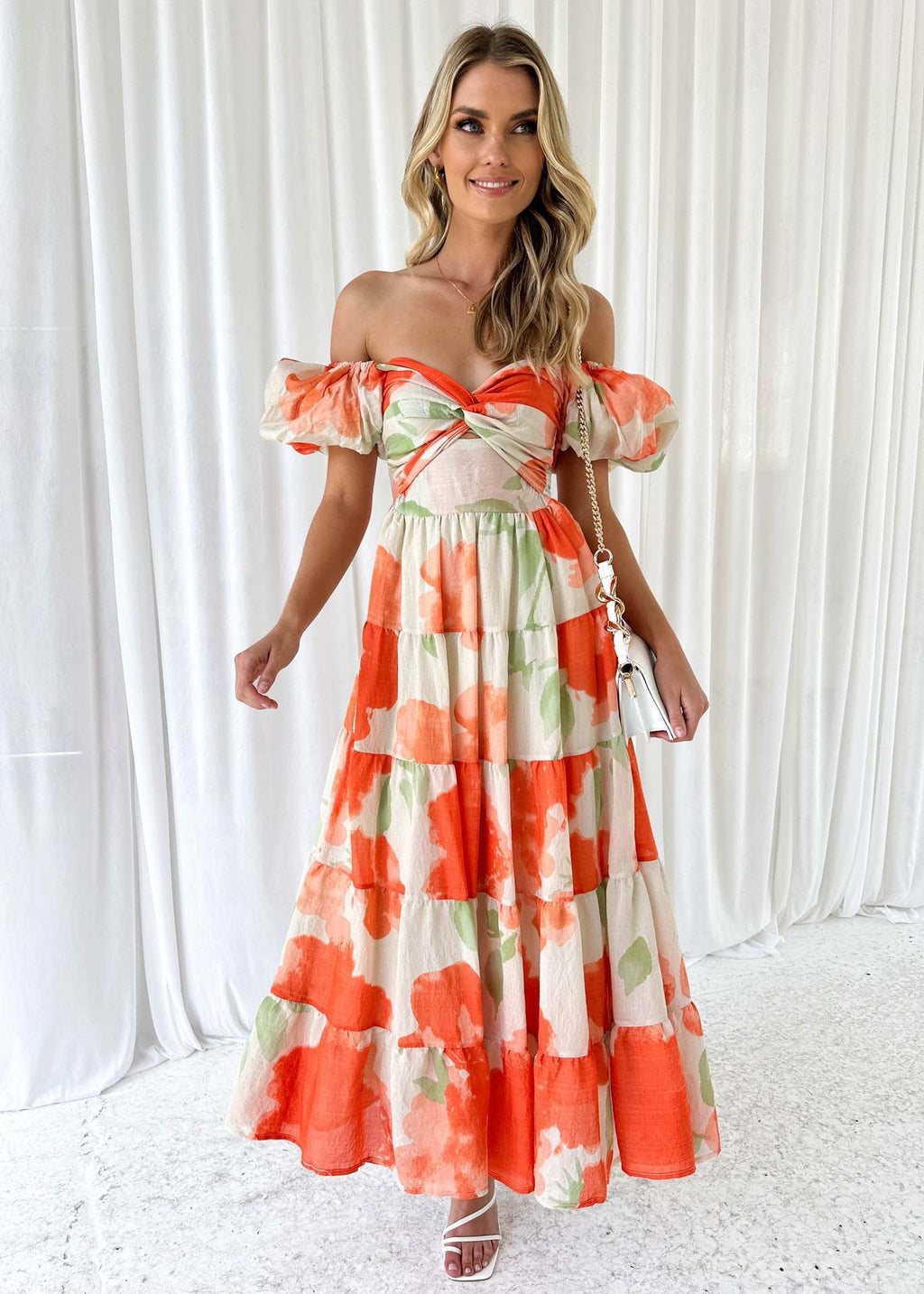 Spring Women Fashionable Elegant Puff Sleeve V neck Hollow Out Cutout out Printed Dress for Women