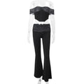 Women Clothing Summer Sexy Polka Dot Print Irregular Asymmetric Top High Waist Casual Pants Set