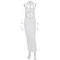 Summer Sexy Solid Color Halter Hollow Out Cutout Sleeveless Slim Fit Hip Dress
