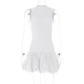 Women Clothing Summer Sexy Back Hollow Out Cutout Out Slim Fitting Patchwork Pleated Dress Women