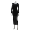 Women round Neck Long Sleeve Slim Fit Figure Flattering Dress Sexy Mesh Stitching Red Carpet Dress