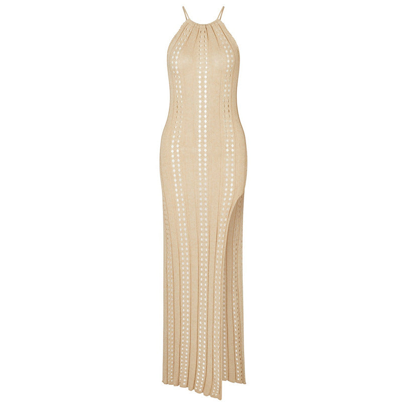Suspender Beach Dress Women Solid Color Sleeveless Knitted Hollow Out Cutout Out Swimsuit Vacation Beach Dress Women Crochet hook