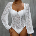Fall Women Clothing Lace Stitching Long Sleeve White Jumpsuit