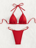 Ladies Swimsuit Split Swimsuit Solid Color Swimsuit Summer T Back Sexy Women Bikini