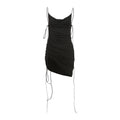 Spring Women Clothing Sexy Swing Collar Backless Solid Color Drawstring Lace Slim Fit Dress