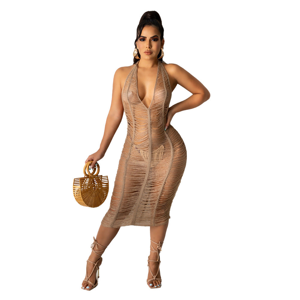 Women Clothing Sexy See through Hollow Out Cutout Beach Dress