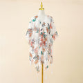 Spring Summer Chiffon Floral Pattern Tassel Sun Proof Blouse Casual Kimono Cardigan