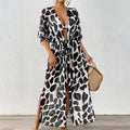 Women Cardigan Women Clothing Batwing Sleeve Lace up Waist Controlled Leopard Print Mesh Beach Beach Cover Up