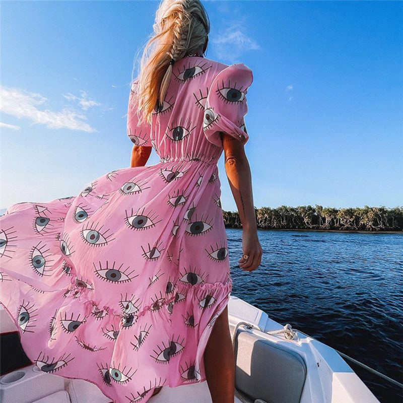Printed Beach Cover up Sexy Cardigan Loose plus Size Seaside Vacation Skirt Beach Cover Up