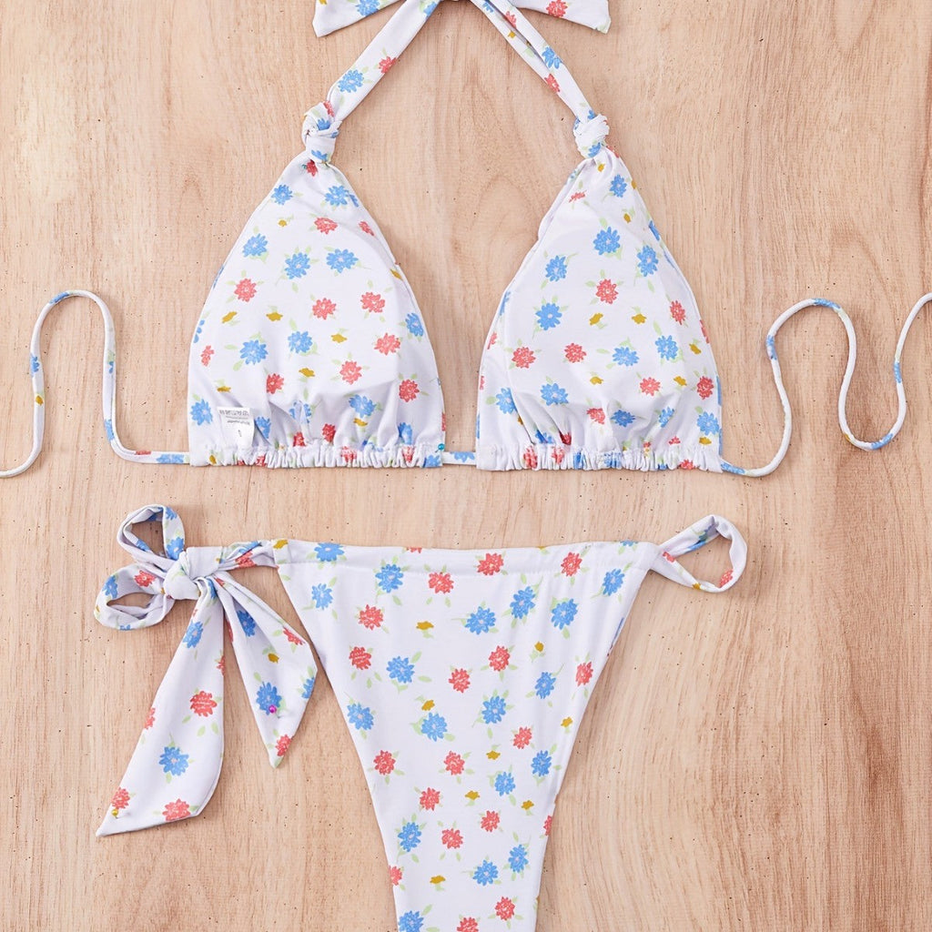 Women Floral Tie Neck Halter Bikini for Swimsuit