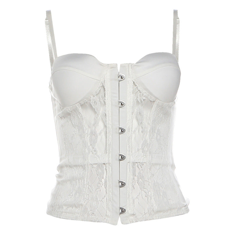 Autumn Winter Women Sexy Lace Stitching See through Slim Fit Figure Flattering Camisole