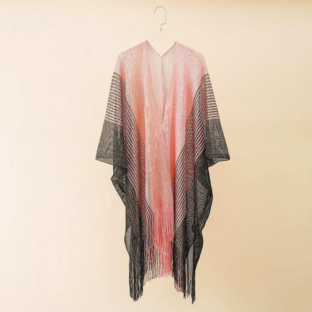 Summer Color Matching Striped Tassel Shawl Hollow Out Cutout Gold Silk Cardigan Coat Sun Protection