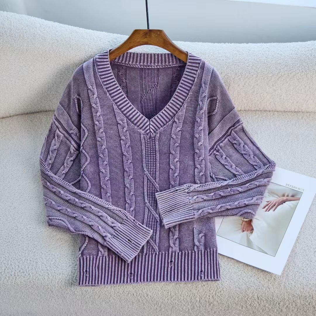 Autumn Winter V neck Twisted Sweater Casual Women Outerwear Top Sweater
