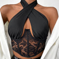 Women Summer Stitching Lace Halter Lace-up Wrapped Chest Steel Ring sexy Vest Boning Corset Boning Corset Corset