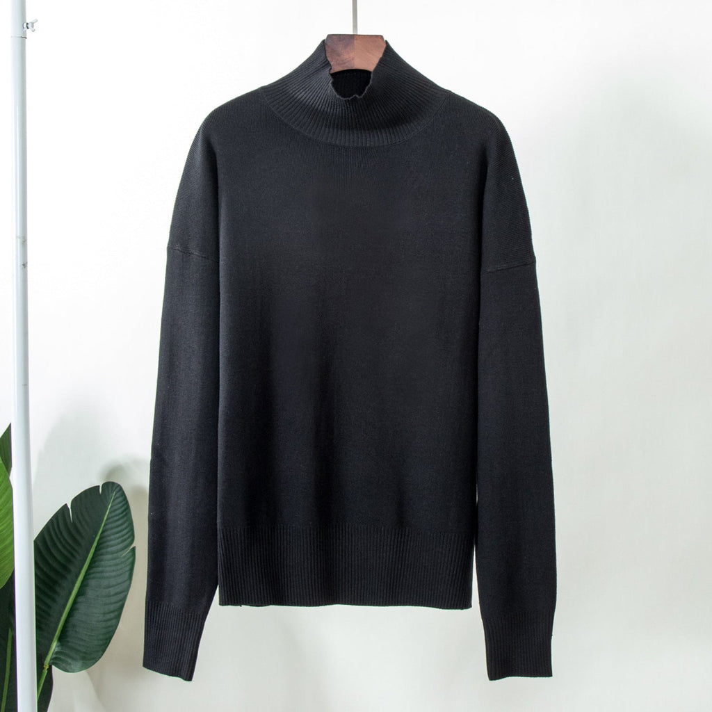 Half Turtleneck Knitted Sweater Autumn Winter Trends All Matching Loose Warm Mock Neck Sweater