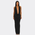 Clothing Autumn Slim Fit Halter Backless Sleeveless Pleated Lace up Elegant Length Dress