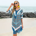 Hand Crocheting Wool Yarn Vacation Sexy Lace Beach Tassel Swimsuit Smock Dress