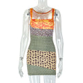 Women Clothing Printed Slim Fit Patchwork Slimming Hip Skirt Casual Sling off Neck Sleeveless Dress