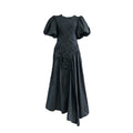 Elegant Simple Prom Dress Women Summer Maxi Dress Puff Sleeve round Neck Pleated Dress
