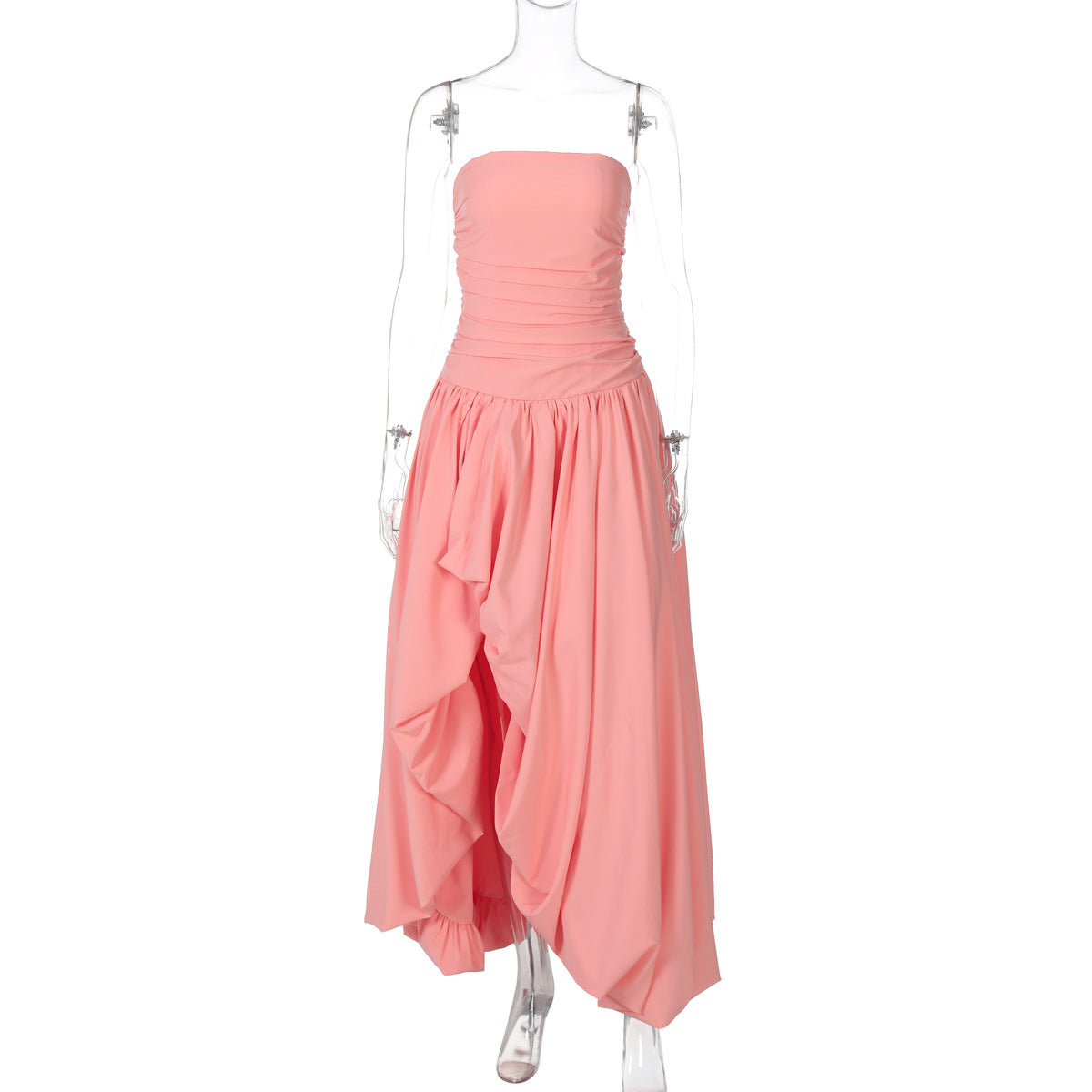Tube Top Sleeveless Irregular Asymmetric Puffy Hem Dress Summer Slim Dress