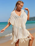 Knitted Hollow-out Headwear Blouse Holiday Casual Beach Bikini Cover 3 Colors