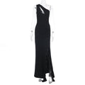 Spring Maxi Dress Elegant Sexy Slim One Shoulder Frill Ribbon Dress
