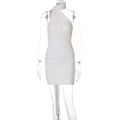 Summer Women Clothing Mesh Stitching Solid Color Ribbon Halter Hip Dress Women