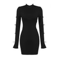 Summer Black Long Sleeve Bowknot Hollow Out Cutout Dark Pattern Cropped Outfit Mini Hip Sexy Women Clothing Dress