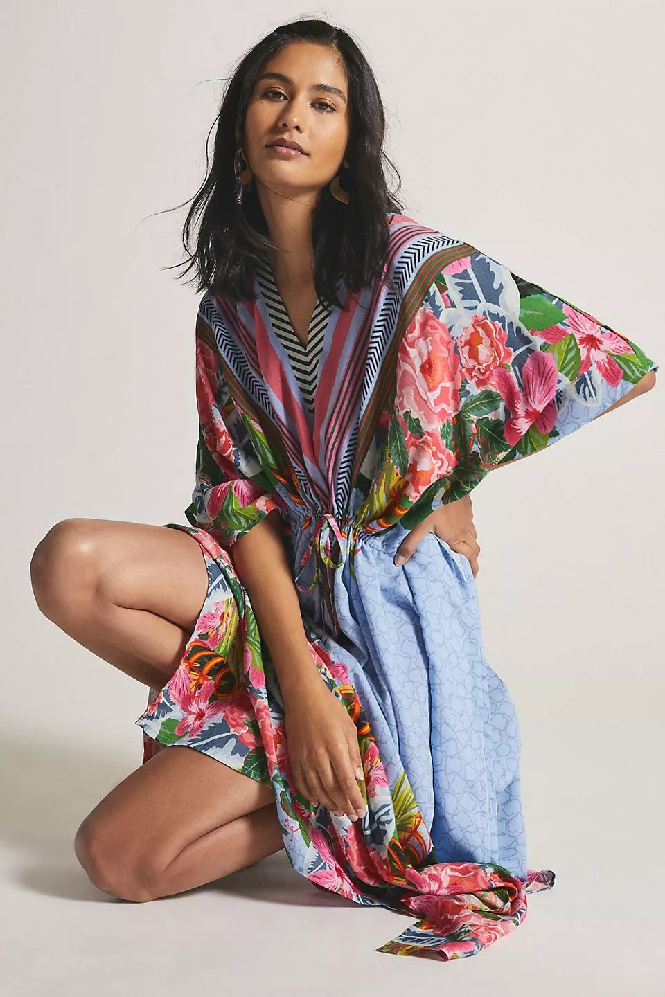 Positioning Two-Head Printed Pull-Belt Blouse Holiday Casual Beach Bikini Cover