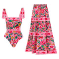 Printed Bow Shoulder Strap One Piece Swimsuit Women