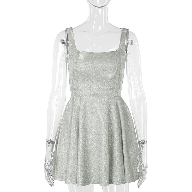 Sling Thin Glittering Waist Dress Dress Women Graceful Fashionable Short Dress
