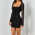 Peach Collar Waist See through Dress Autumn Sexy Long Sleeve Hip Dress