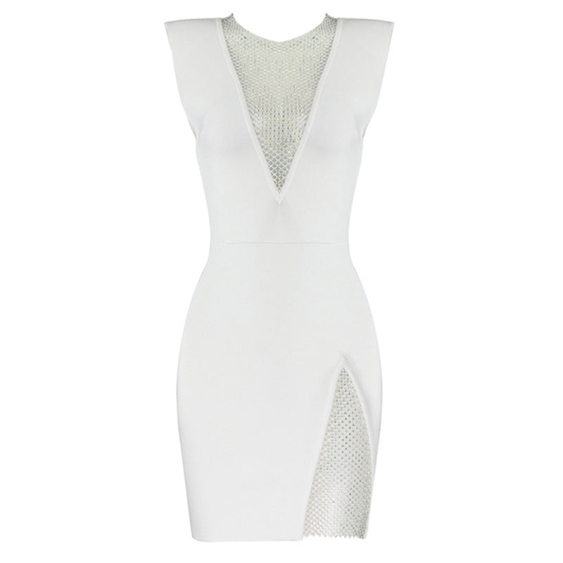 Summer Net Drill Sexy Sleeveless Bandage One Piece Dress Elegant Women Clothing