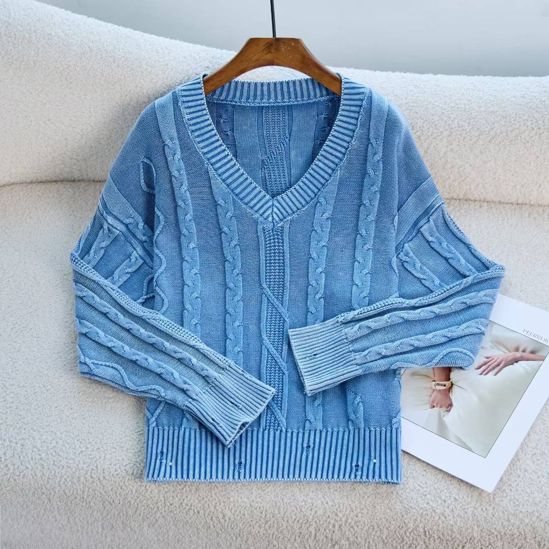 Autumn Winter V neck Twisted Sweater Casual Women Outerwear Top Sweater
