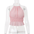 Women Clothing Summer Street Sexy Sexy Cutout Pleated Solid Color Halter Vest Top