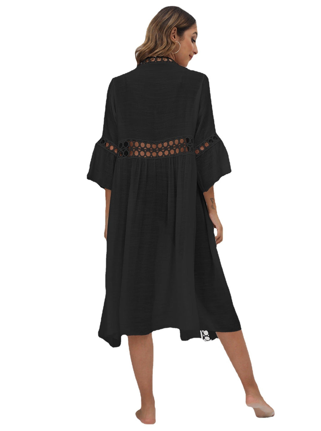 Seaside Vacation Beach Blouse Women's Clothing Loose Three Quarter Sleeve Lace Splicing Sun Protection Cardigan