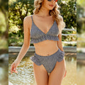Spring Printing Split Swimsuit Sexy Backless Ruffled Triangle Beach Bikini Swimsuit