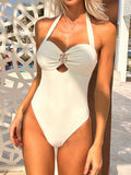 Ladies One Piece Metal Floral Lace up One Piece Bikini Swimsuit Bikini