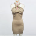 Sexy Slim Fit Slimming Hip Metal Decorative Short Chest Hollow Out Cutout out Halter Backless Dress